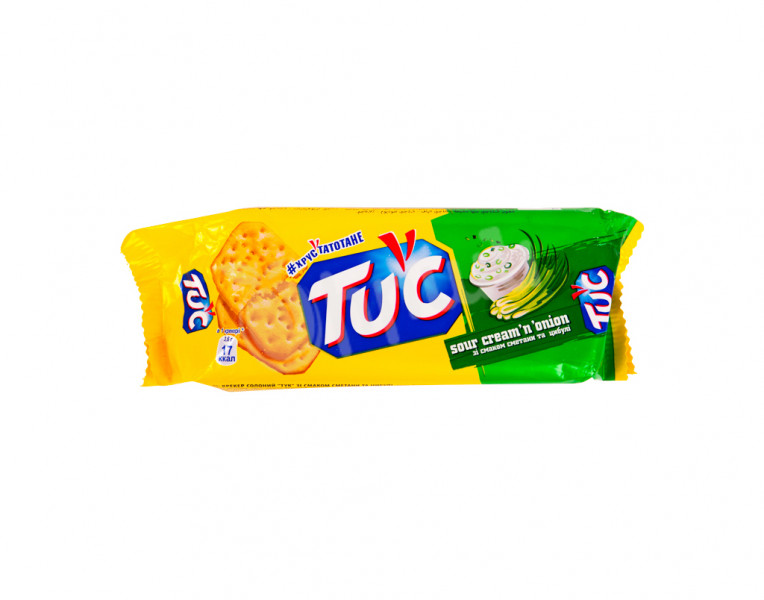 Salty cracker with sour cream and onion flavor Tuc