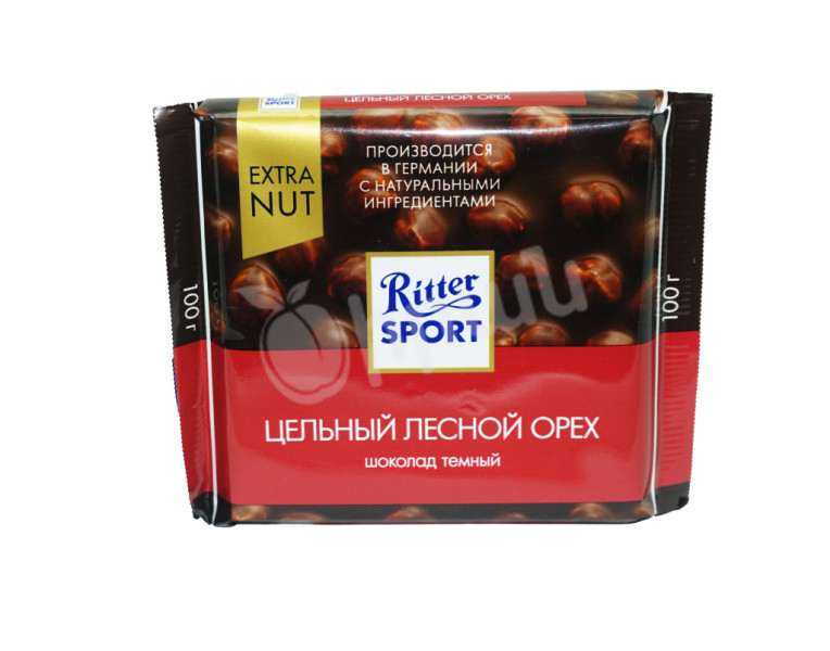 Темная шоколадная плитка с цельным лесным орехом Ritter Sport