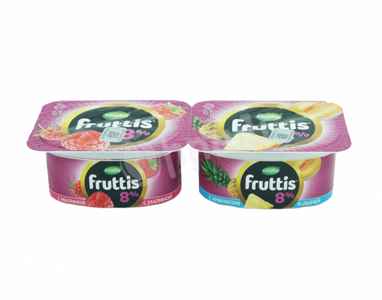 Yogurt product with raspberry/pineapple and melon Fruttis