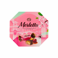 Candies in chocolate with nougat, cherry and caramel Merletto
