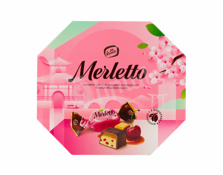 Конфеты в шоколаде с нугой, вишней и карамелью Merletto