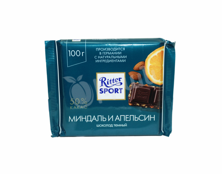 Темная шоколадная плитка миндаль и апельсин Ritter Sport