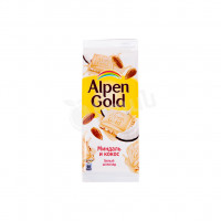Белая шоколадная плитка с миндалем и кокосом Alpen Gold