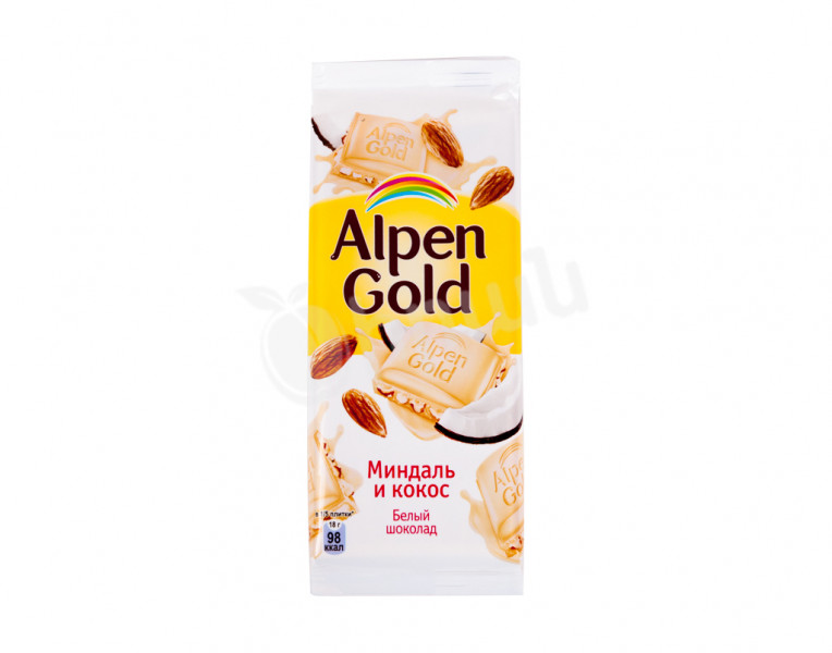 Белая шоколадная плитка с миндалем и кокосом Alpen Gold