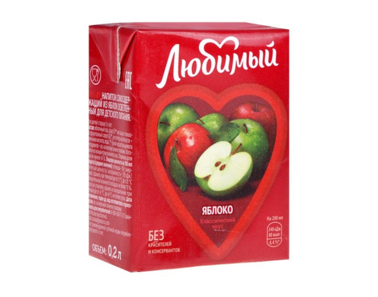 Drink containing juice from apples Любимый