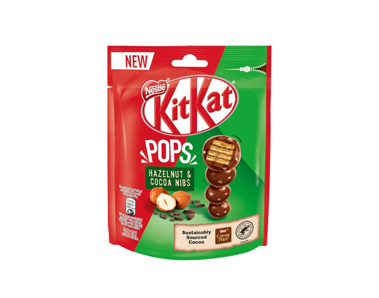 Молочный шоколад с фундуком, какао-крупками и хрустящими вафлями Kit Kat POPS