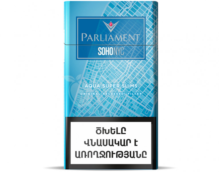 Ծխախոտ աքուա բլյու Սուպեր սլիմս  Parliament Soho
