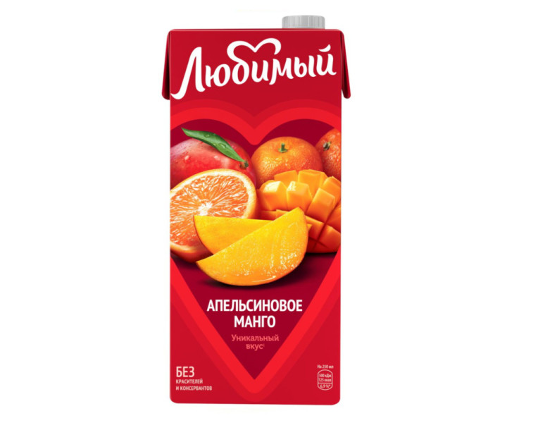 Juice drink with orange mango tangerine flavor Любимый