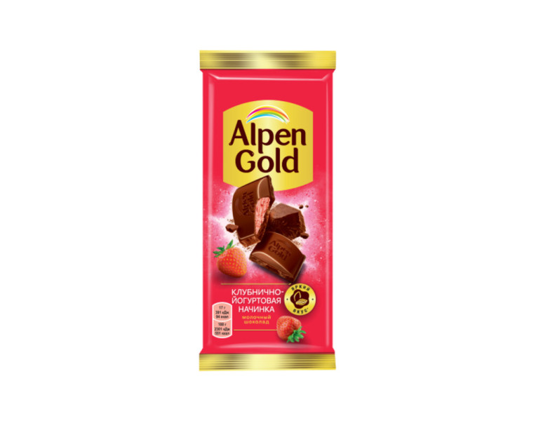 Молочная шоколадная плитка с клубнично-йогуртовой начинкой Alpen Gold