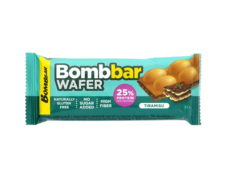 Wafer bar with chocolate-nut paste with tiramisu flavor Bombbar